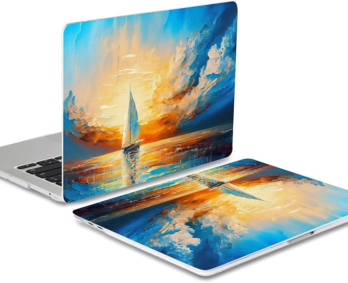 Batianda Design Case for M1 MacBook Air 13 Inch Model A2337 A2179 A1932 2021 2020 2019 Release,3D Painted Landscape Series Hard Shell with Keyboard Cover & Screen Protector, Sail