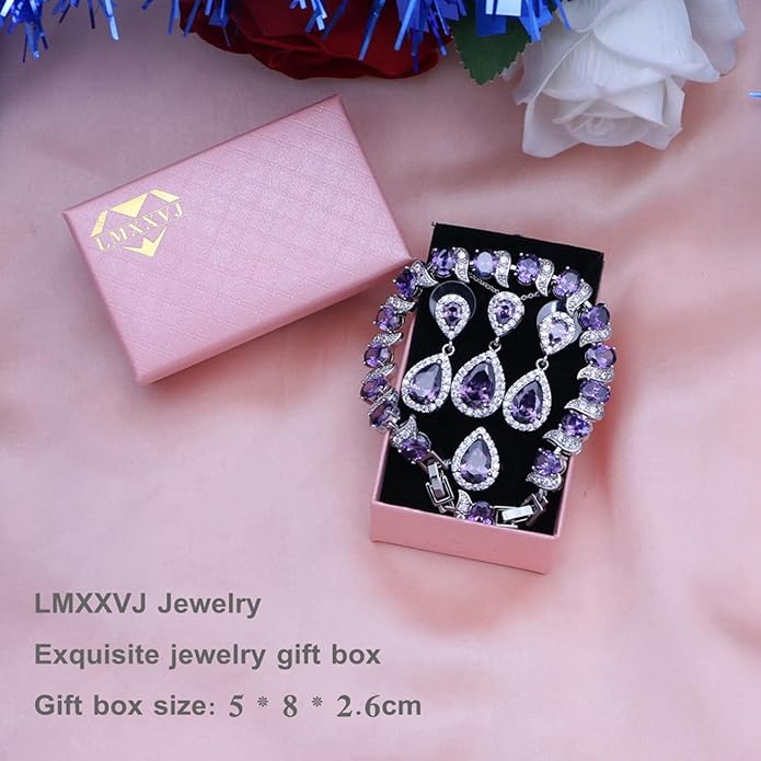 LMXXVJ Teardrop Jewelry Set for Women,Necklace Earrings Adjustable Ring Bracelet Set Fashion Formal Platinum/Gold/Rose Gold Jewelry Gift Girl/Mom/Wife/Grandmother/Best Friend/Aunt
