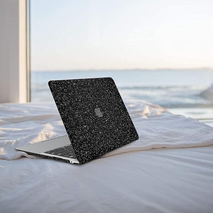Compatible with MacBook Air 13 inch Case 2021 2020 2019 2018 A2337 M1 A2179 A1932 Touch ID, Glitter Smooth Leather Hard Shell + Keyboard Cover for MacBook Air 13.3 inch Case, Shining Black