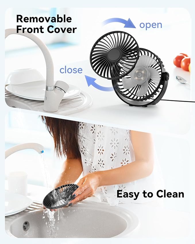 USB Desk Fan, 5 Inch Mini Portable, 3 Speeds Strong Airflow Personal Desktop, Detachable Cooling Fan 360° Rotation Quiet Small Fan for Desk Home Office Travel Car, Black, 5ft Cable