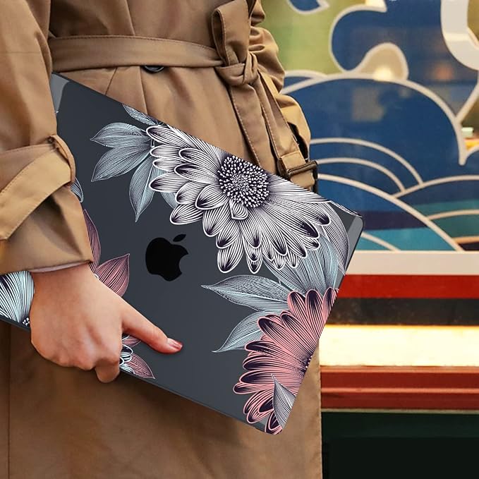 Mektron for MacBook Air 13 Case A1466/A1369 (2010-2017 Release), Snap-on Plastic Hard Shell Cover for MacBook Air 13.3 inch with Keyboard Cover,Blooming Chrysanthemums