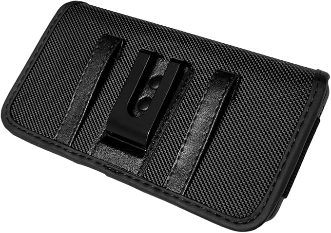Nylon Cellphone Holster for Cricket Dream 2 5G, Motivate Max, TCL 50 XL 60 XE, S22 S23 S24 S25/Note20 Ultra - Horizontal Case Canvas Waist Carrying Pouch with Belt Clip/Loops, Black