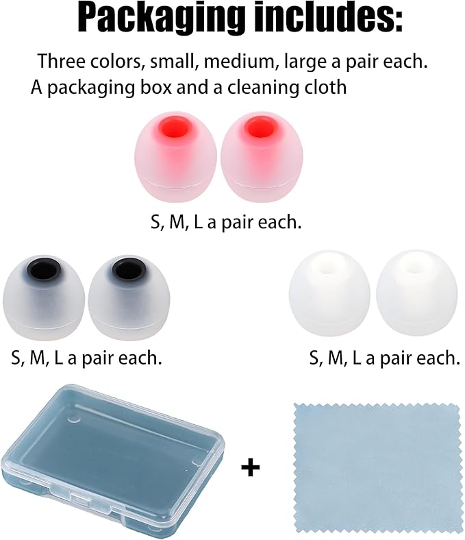 Replacement Earbud Tips Silicone Earbud Covers Fit Most in-Ear Earbuds(Inner Hole 3.8mm -5.1mm) Headphone Eartips Ear Bud Rubber Tips 9 Pairs S M L