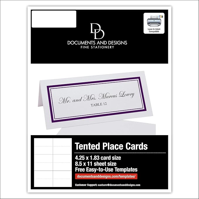 Double Line Border Printable Place Cards, Eggplant (Choose Color), Set of 150 (25 Sheets), Laser & Inkjet Printers - Wedding, Party, Dinner, and Special Events - Made in the USA