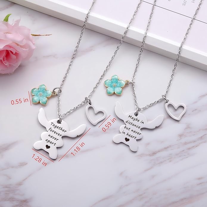 2PCS Best Friend Necklace Set, BFF Friendship Necklace for 2, Long Distance Birthday Jewelry Gift for Sister Bestie
