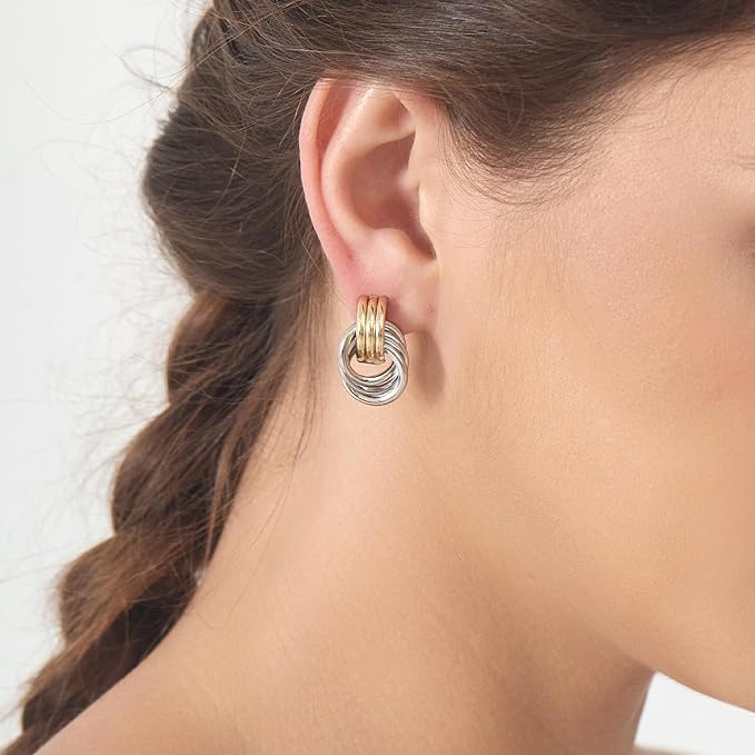 Knot Link Earrings for Women, Chunky Circle Drop Dangle Earrings, Studs Trendy
