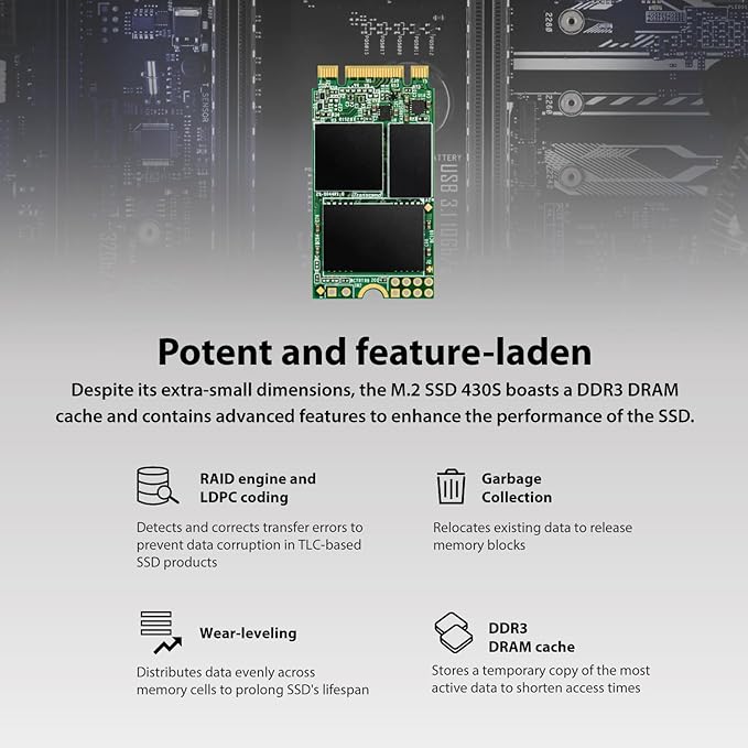 Transcend 1TB M.2 2242 SATA III SSD with Dram Cache, Up to 560MB/s, Compatible w/Ultrabook, Laptop, PC, Desktop, 3D TLC NAND Flash Internal Solid State Drive, LDPC Error Correction, SLC Cache, B+M Key