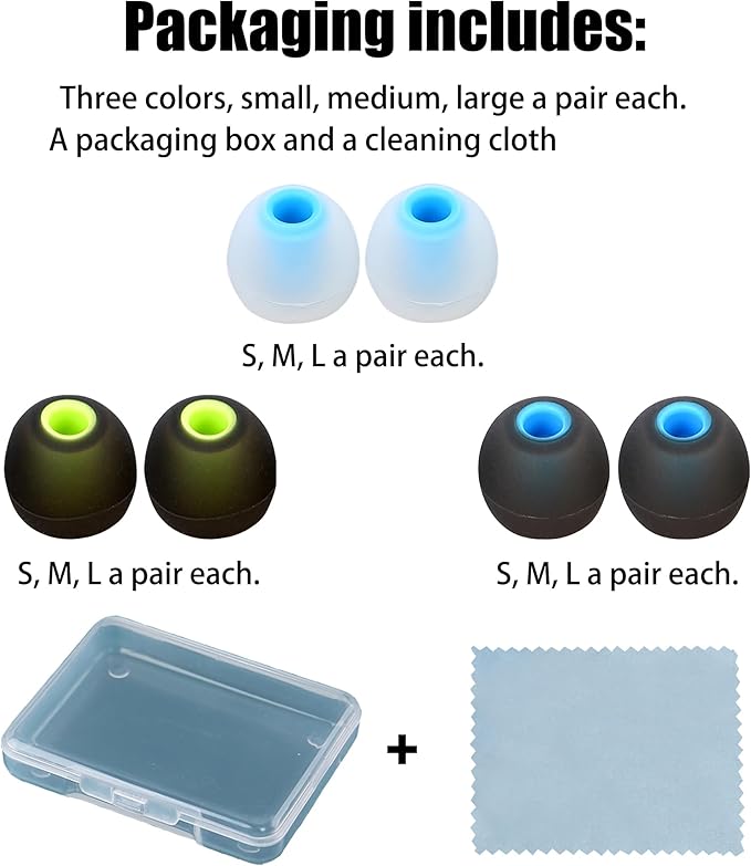 Silicone Earbud Tips Replacement Ear Tips Earbud Covers Fit Most in-Ear Earbuds(Inner Hole 3.8mm -5.1mm) Headphone Earbud Rubber Tips9 Pairs S M L