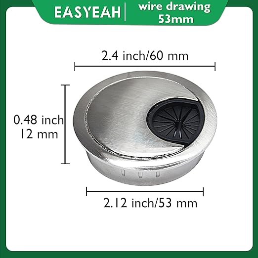 2 Pcs Desk Grommet 2-1/16" / 53 mm, Desk Cord Hole Cover, Cable Grommet Metal Zinc Alloy Materilal, Desk Hole Grommet for Home & Office Pc, Detachable Cable Cord Organizer-Brushed Silver