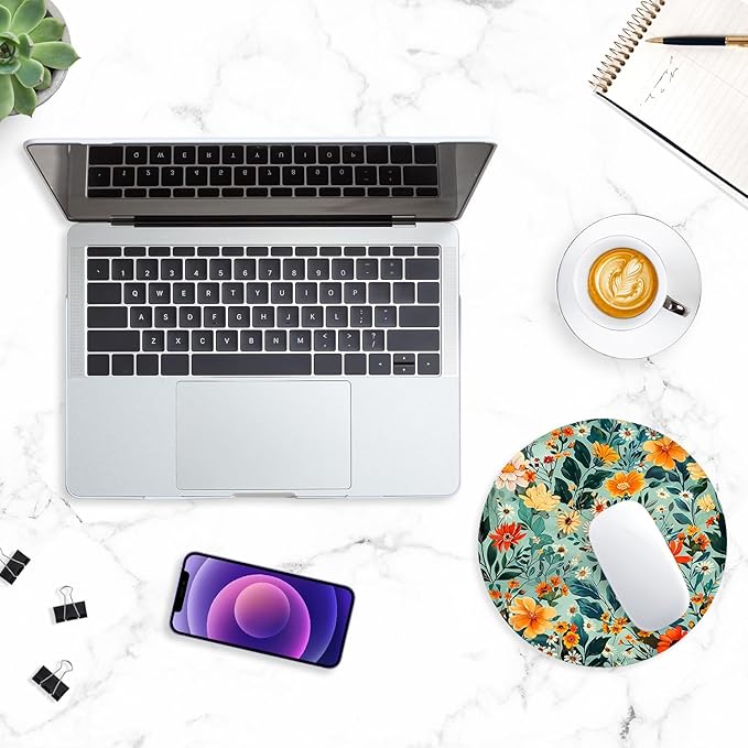 ITNRSIIET Round Mouse Pad with Stitched Edge Premium-Textured Waterproof Non-Slip Rubber Base Desktop Protection Mat Diameter 8.7 inches, Beautiful Flowers