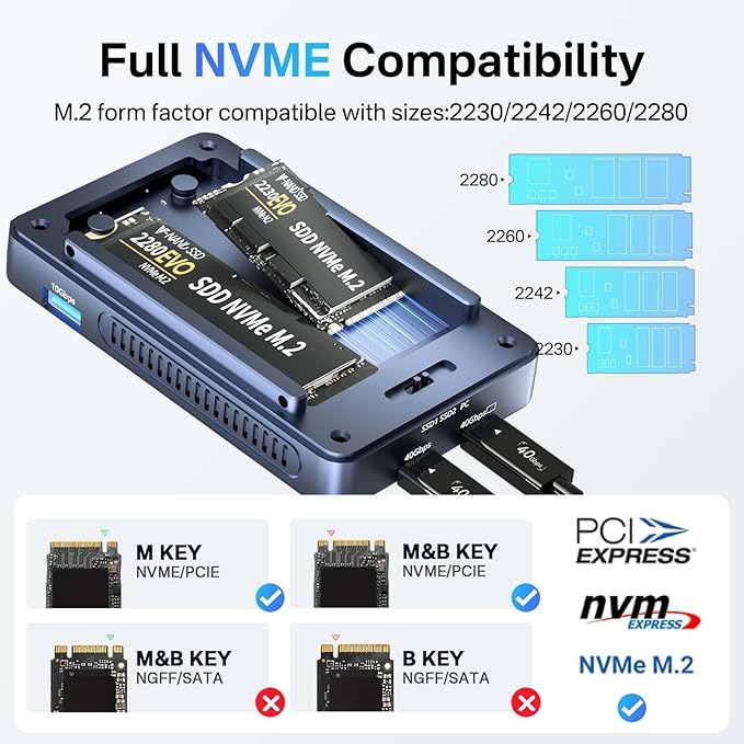 ACASIS 40Gbps M.2 NVMe SSD Enclosure, Cooling Fan, Compatible Thunderbolt 4/3/USB 4.0, Tool-Free, Aluminum Dock Dual Monitor, Support Software RAID, 2 USBC 40Gbps for M1/M2/Windows