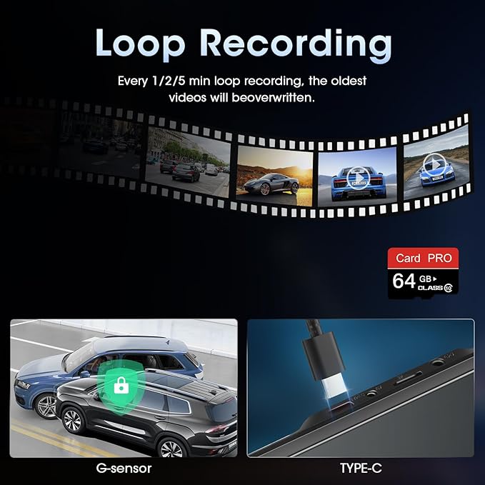 4K WiFi Rear View Mirror Camera 10’’ Mirror Dash Cam Front and Rear w Super Night Vision Dash Cam Mirror w 64G TF Card WiFi App Loop Recording G Sensor Waterproof Reversing Camera