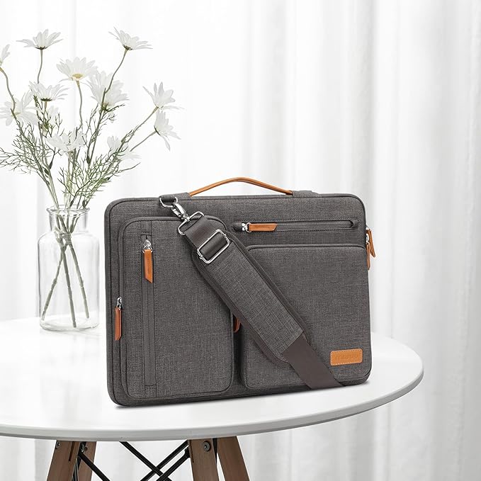 MOSISO 360 Protective Laptop Shoulder Bag,15-15.6 inch Computer Bags Compatible with MacBook Pro 16 inch, HP, Dell, Lenovo, Asus Notebook,Side Open Messenger Bag with 4 Zipper Pockets, Taupe Gray