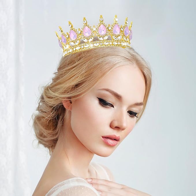 Queen Crown Rhinestone Wedding Crowns and Tiaras for Women Costume Party Hair Accessories Princess Birthday Crown Crystal Bridal Crown (Gold Fantasy Purple Crown)