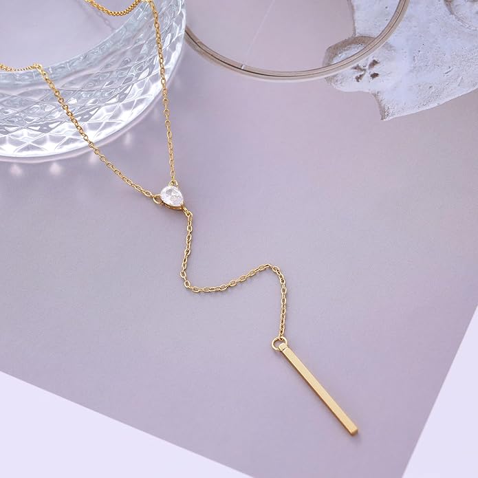 Gold Necklace for Women, Dainty Gold Long Necklaces 14k Gold Plated Prom Lariat Necklace Cute Choker Necklaces for Women Trendy Stuff Fashion Costume Gold Accessories Christmas Jewelry Gifts
