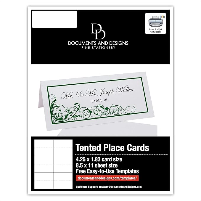 Scribble Vintage Swirl Printable Place Cards, Hunter Green (Choose Color), Set of 60 (10 Sheets), Laser & Inkjet Printers - Wedding, Party, Dinner, and Special Events