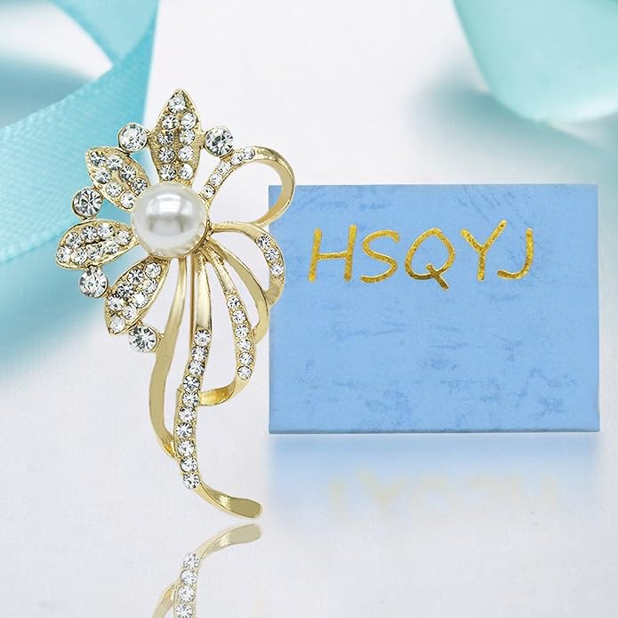 Crystal Pearl Flower Brooches Pins Fashion Beautiful Created Rhinestone Floral Brooch Good Idea for Party Dance Wedding Banquet for Elegant Women Girl