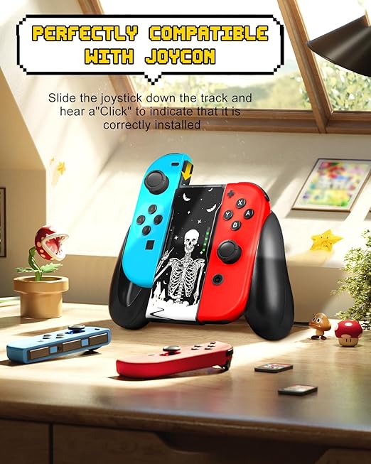 Lotadilo Joy-Con Grip for Nintendo Switch/Switch Oled - JoyCon Comfort Hand Grips Controller for Men Teen Boys Cool Cartoon Anime Design, Skull