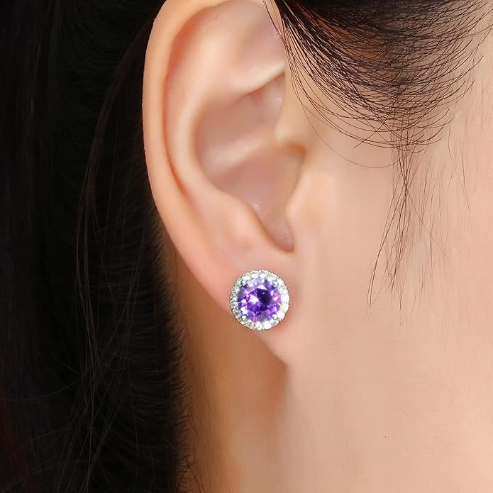 YOMELA Cubic Zirconia Earrings Studs, Halo CZ Birthstone Simulated Diamond Stud Earrings for Women