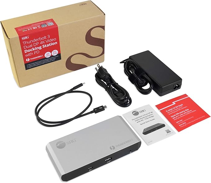 SIIG Thunderbolt 3 or USB C Dual 4K Display Docking Station with 60W PD- Titan Ridge (2X DP 1.2, 1x USB-A/2x USB-C 10Gbps, 2X USB-A 5Gbps, Ethernet) for Windows&Mac M1/M2/M3 Pro/Max (JU-DK0C11-S1)