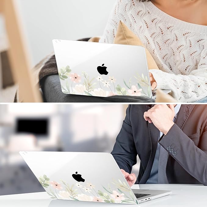 TWOLSKOO for M4 MacBook Air 13.6 inch Case 2025-2022 Release M4 A3240 M3 A3113 M2 A2681, Plastic Hard Shell & Screen Protector & Keyboard Cover & Trackpad Film, Watercolor Floral