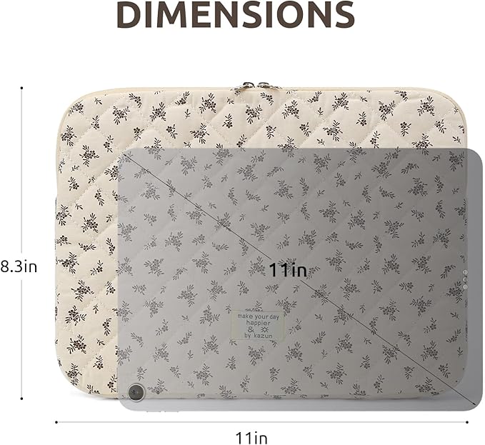 Puffy Laptop Sleeve 13-15.6 Inch Cute Quilted Laptop Protective Case Padded Floral Computer Sleeve for MacBook (A-Black, 11 Inch)