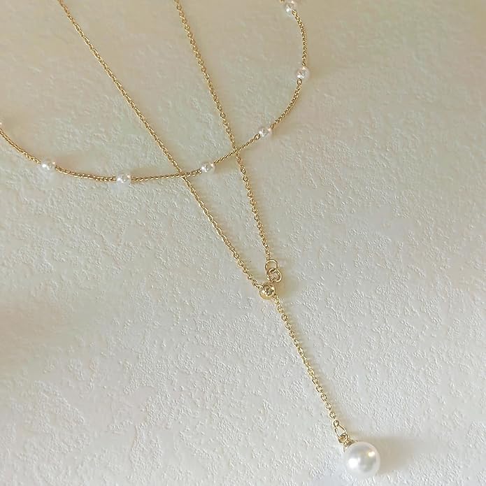 OGD Gold Pearl Necklaces Set for Women 14K Gold Plated Dainty Layered Pearl Cute Daisy Pearl Choker Gold Necklace Gifts for Women Gold Trendy Jewelry Gifts