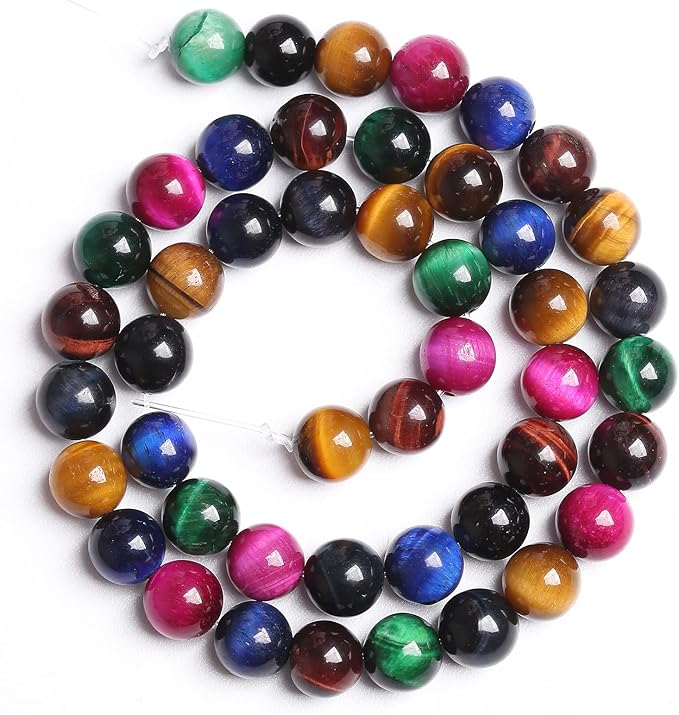8mm 45PCS Colorful Tiger Eye Natural Stone Beads Crystal Spacer Loose Beads for Jewelry Making DIY Bracelet 1 Strand 15 inches