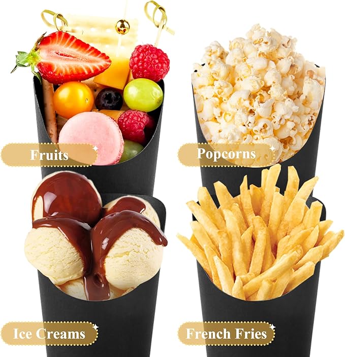 50 Sets 14 oz Charcuterie Cups with Sticks and Bags, Individual Black Paper Charcuterie Boxes Disposable Individual Appetizer Serving Cups (50 Cups + 200 Cocktail Picks + 50 Bags + 50 Ties)