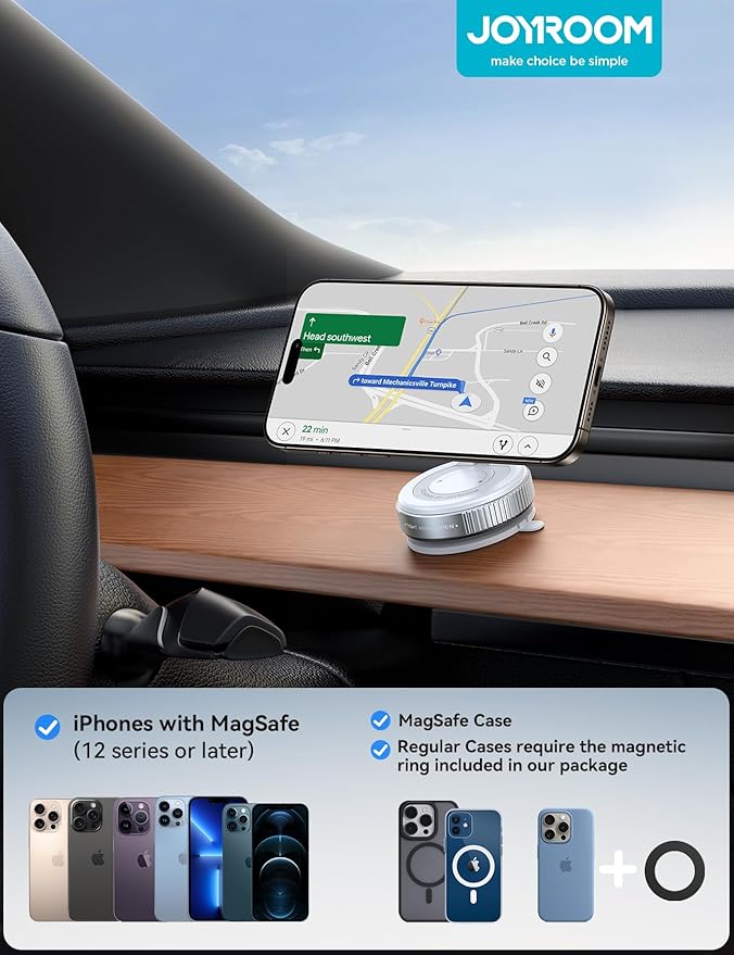 JOYROOM Vacuum Magnetic Car Phone Holder, Strongest Suction Cup 360° Adjustable Magsafe Car Phone Mount, Foldable Cell Phone Holders for Your Car for iPhone 16 Pro Max 15 14 13 12 Plus/Android