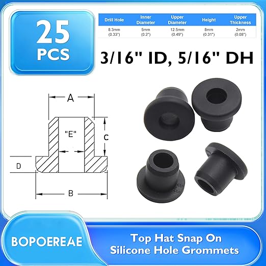 25 Pcs 5/16" Drill Hole, 3/16" ID Silicone Rubber Grommets for Wiring, Top Hat Grommets for Tubes Cables, Waterproof L-Shape O-Ring Seal Hose Gasket in Hydroponic Irrigation Systems