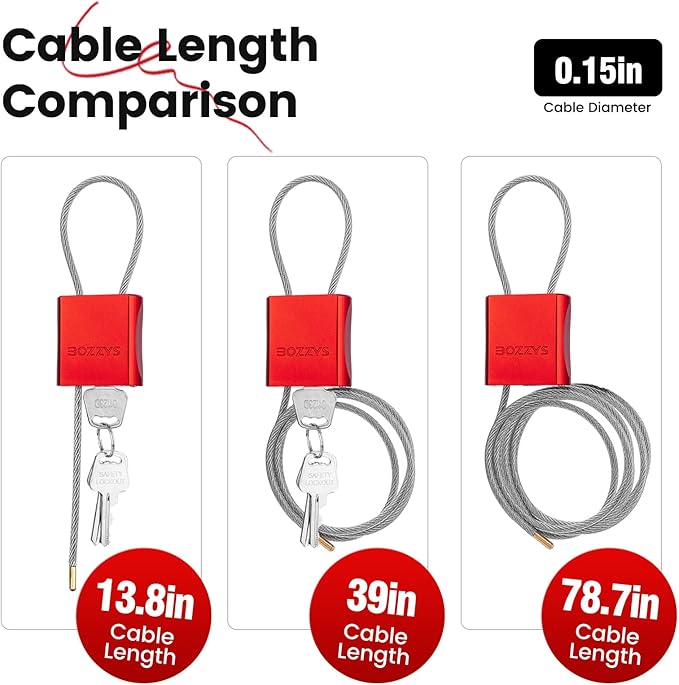 Cable Lock with 3 Keys | L 6.56ft(2m),D 1/6in(4mm) Adjustable Steel Cable Padlock | Aluminum Locks for Bikes, Gate, Lockers & Outdoor Gear | Weatherproof & Red