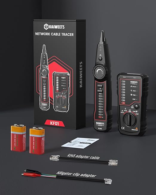 KAIWEETS Network Cable Tester, RJ45 RJ11 Wire Tracer Line Finder, Tone Generator and Probe Kit, Cable Tracer Ethernet LAN Network Cat5 Cat6 for Cable Collation, Telephone Line Test