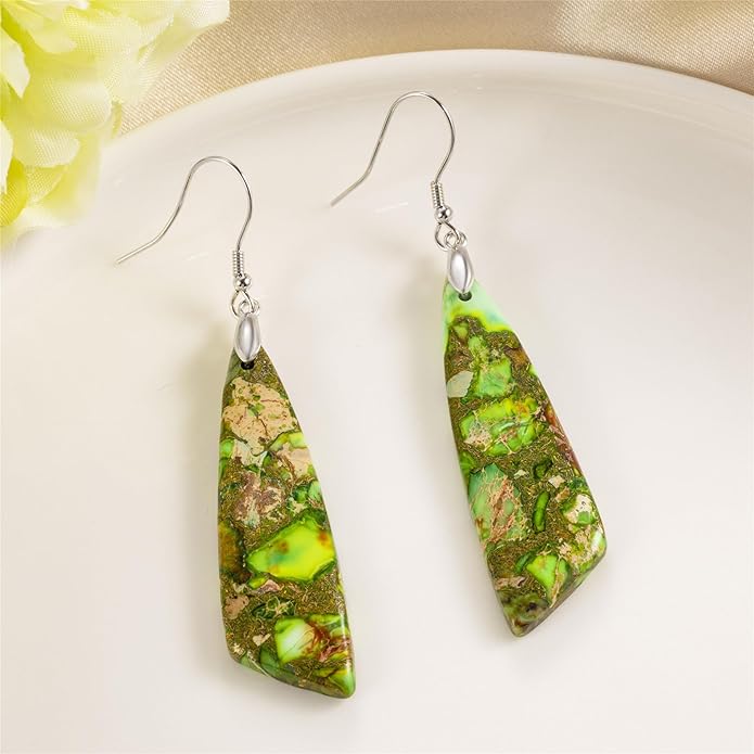 SELOVO Jasper Stone Earrings for Women Trendy Dangle Earrings Fishhook Drop Earrings