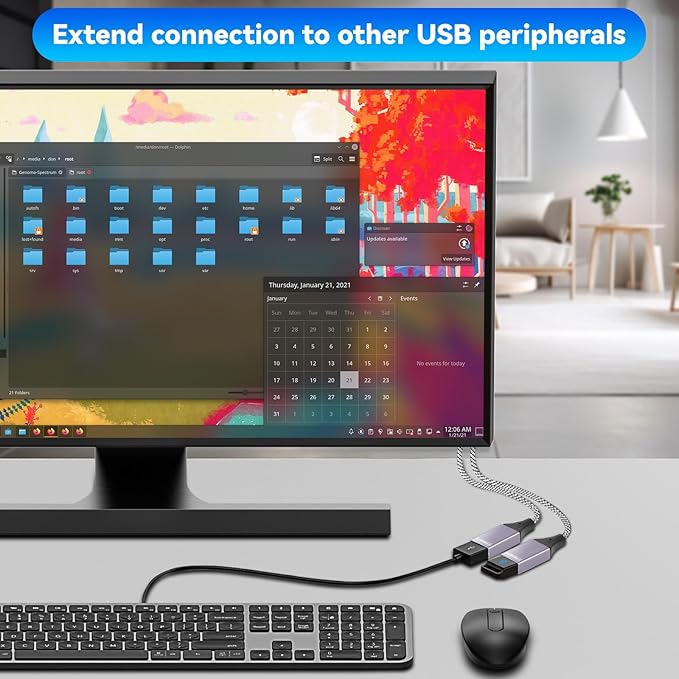 2025 Upgraded,USB Splitter 1 in 2 Out Cable,Double USB Port Extender Power Split Adapter,Data & Charger Cord Extension Adapter Cable-25 CM (Data and for Charging but Wouldn't Work for CarPlay