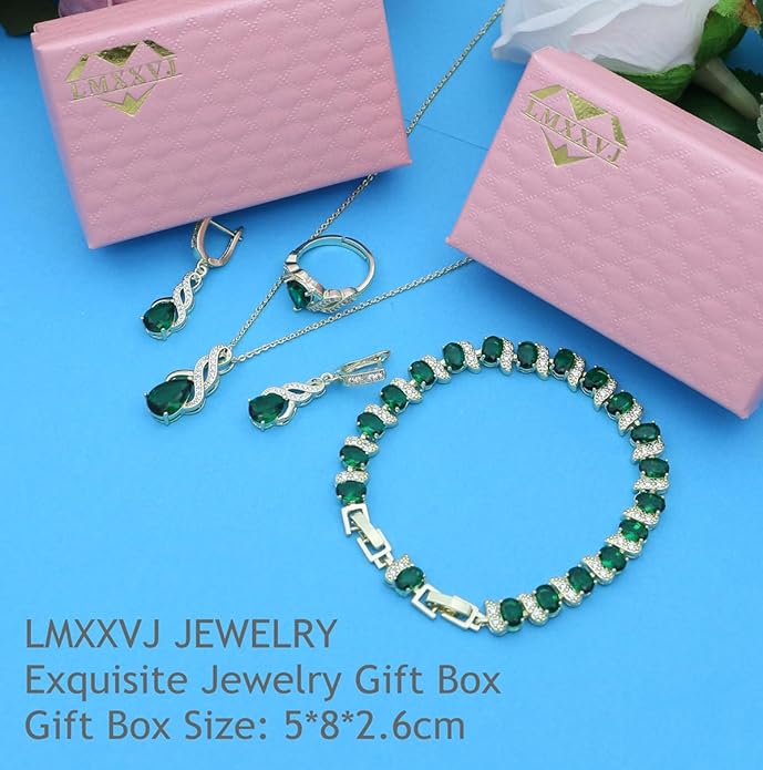 LMXXVJ Jewelry Set for Women,Teardrop Cubic Zirconia Necklace Earrings Adjustable Ring Bracelet Jewelry Set Formal Jewelry Gift