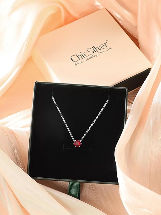 ChicSilver 925 Sterling Silver 12 Months Sparkling Round Cut Created Birthstone Pendant Necklace, 16 Inch Rolo Chain