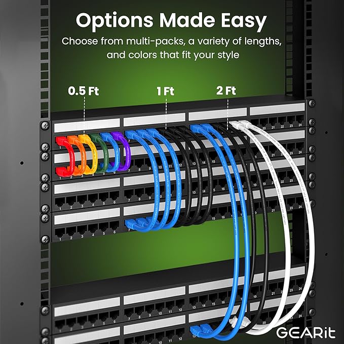 GearIT Cat 6 Ethernet Cable Pack - 24-Pack 0.5 ft Cat6 Ethernet Patch Cables | RJ45 Network Patch Cable, 10 Gbps Snagless Gold-Plated Connectors - Ethernet Cable Cat 6 for PC, TV, Router - Blue