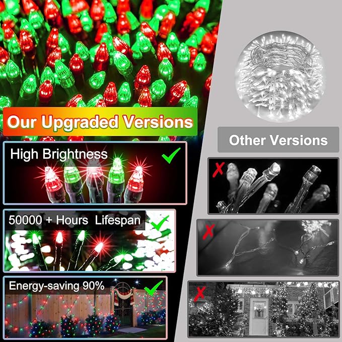 750 LED 240FT Christmas String Lights Outdoor, 12 Pro Modes and Timer Memory & Brightness, Plug in Waterproof Dark Green Wire Twinkle Light for for Xmas Yard Tree Wedding Party Decor (Red & Green)
