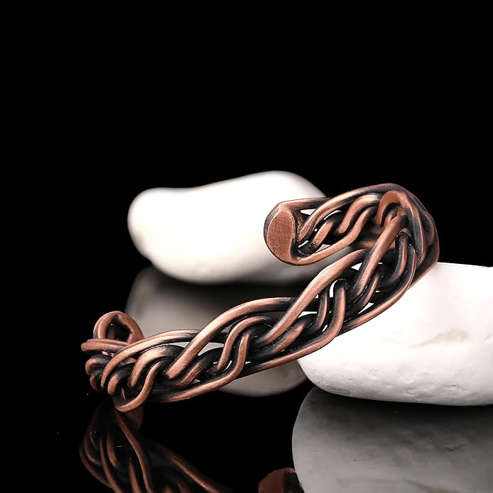 Handmade Elegant Copper Bracelet for Women and Men-Pure Copper Bracelet for Pain Relief and Stress Relief-Adjustable, Thickest, Twisted Copper Wire Bracelet to Fit many Size Wrist(folded)