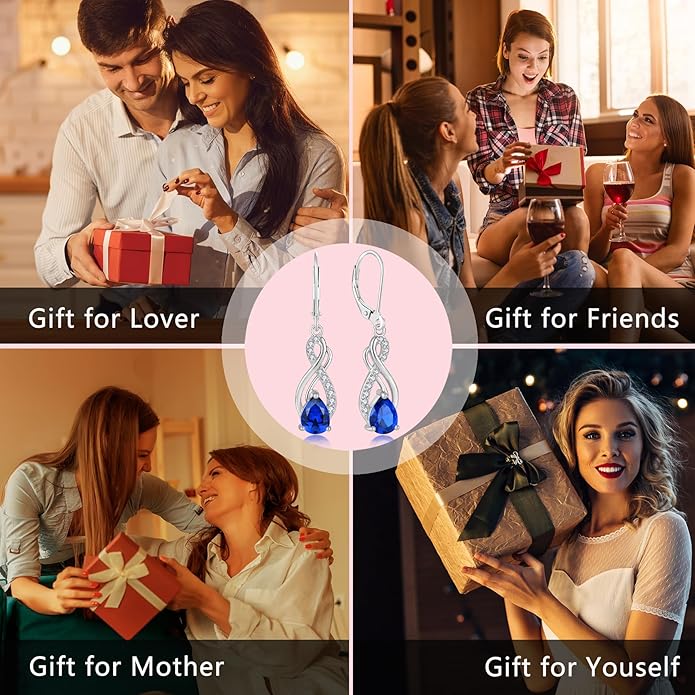 Infinity Love Birthstone Earrings for Women 925 Strling Silver 5A Cubic Zirconia Dangle Drop Leveback Earrings Jewelry Birthday Christmas Day Gifts for Her