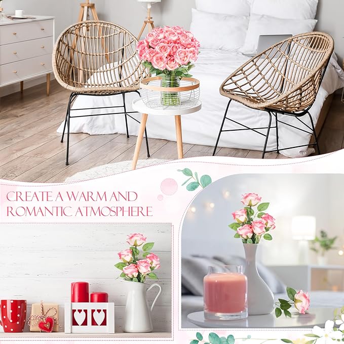 Hotop 80 Pcs Rose Artificial Flowers Bulk with Long Stem, Silk Roses Realistic Fake Flowers Bouquet for Wedding Table Centerpieces Bridal Shower Party Home Decorations(Gradient Pink)