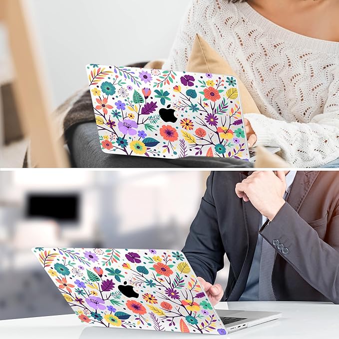 TWOLSKOO for M4 MacBook Air 13.6 inch Case 2025-2022 Release M4 A3240 M3 A3113 M2 A2681, Plastic Hard Shell & Screen Protector & Keyboard Cover & Trackpad Film, Colorful Flowers