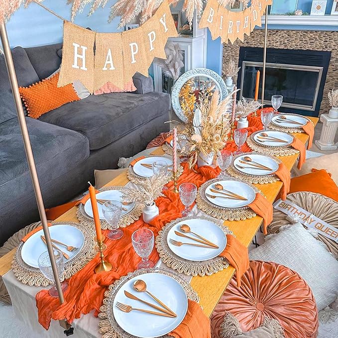 6 Pack Fall Table Runner Orange Cheesecloth Table Runner 10FT Boho Cheese Cloths Gauze Fabric 120 Inch Rustic for Thanksgiving Wedding Birthday Party Baby Shower Decorations