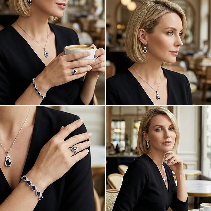 Classic Jewelry Set—Perfect for Weddings, Galas, and Everyday Wear—Includes Bracelet, Ring, Pendant Earrings, and Necklace ,Birthday Gift for Mother/Wife/Sister/Best Friend