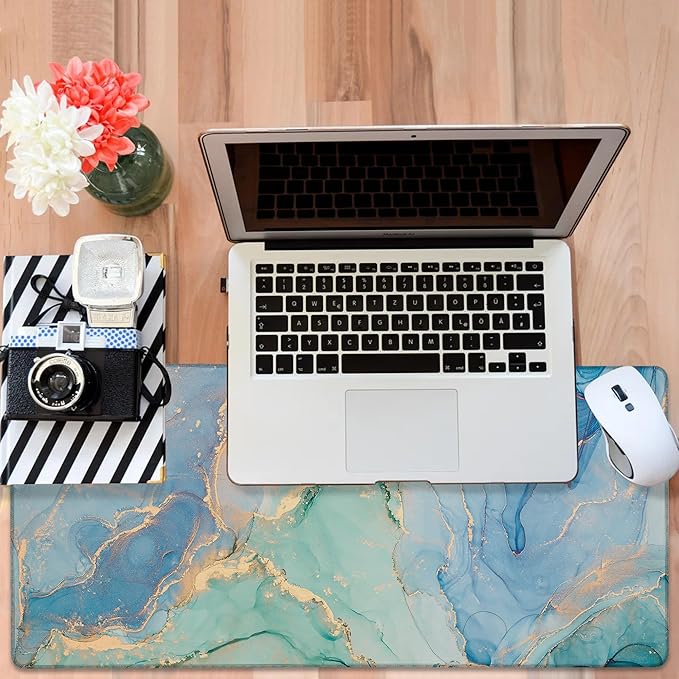Gaming Desk Pad Large Extra Length Fluid Art Marble Mouse Pad Keyboard Laptop Non-Slip Waterproof with Rubber Base Thick Stitched Edge Mouse Mat for Office Home 35.4 x 15.7 Inches