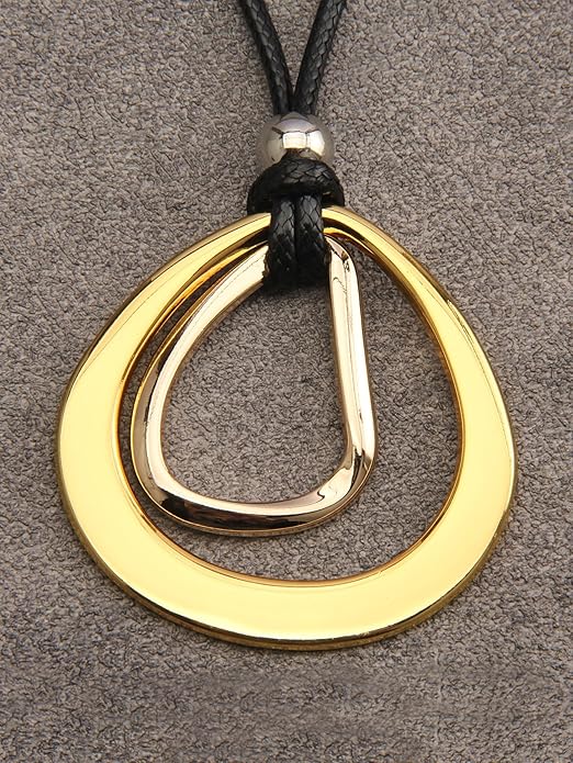 GelConnie Boho Necklaces for Women Vintage Silver Circles Long Pendant Necklace Cowgirl Sweater Necklace Adjustable Leather Choker Necklace for Women