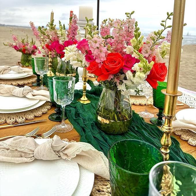 6 Pack Emerald Green Cheesecloth Table Runner 10FT Boho Cheese Cloths Gauze Fabric Table Runners 120 Inch Rustic Sheer for Wedding Birthday Party Baby Shower Centerpiece Home Decorations