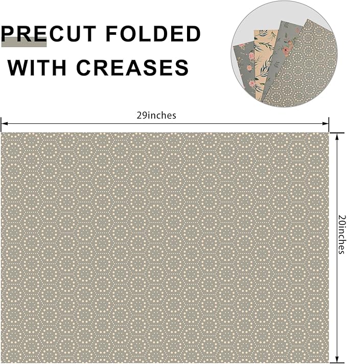 PlandRichW Wrapping Paper of Stylishly Designed Folded Kraft Wrapping Paper 12 Sheets Recycled Gift Wrapping Paper for Birthday, Wedding, Mother's Day, Party, and Baby Shower Precut 20" X 29"
