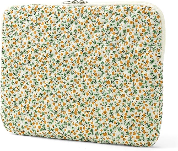 Puffy Laptop Sleeve 13-15.6 Inch Cute Quilted Laptop Protective Case Padded Floral Computer Sleeve for MacBook (B-Yellow, 15 Inch)